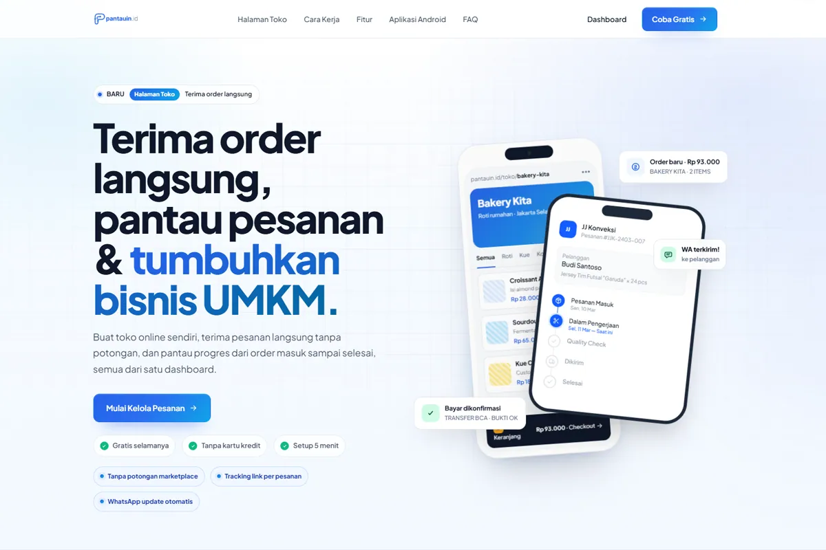 Cuplikan visual proyek Sangaku Interactive: Pantauin — Platform Order & Tracking UMKM